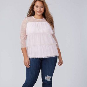 Lane Bryant Dot Mesh Ruffle Top Pink Size 22/24